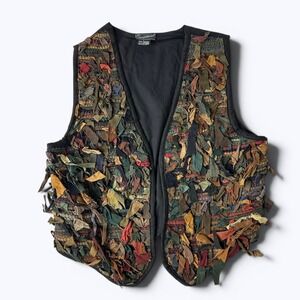 Vtg Exceptional Leather Scrap Vest Multicolor Black Boho Artwear Rag Rug Sz L